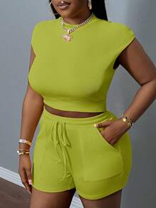 Slaydiva Plus Size Yellow Sleeveless Casual Street Slouchy Slim Sports Shorts Macaron Dopamine Color Shorts Ladies Elastic Waist Suit-F
