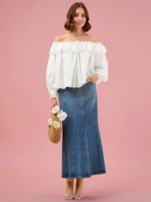 Enchnt Autumn Romantic Vacation French Sweet Lace High-End Exquisite Off-Shoulder Lantern Sleeve Shirt - White - View 3