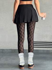 SHEIN EZwear Women's See-Through Bow Sweet And Sexy Leggings And Stockings - Black - View 2