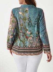 EMERY ROSE Plus Fall Clothes Floral Print Double Breasted Jacket - Multicolor - View 2