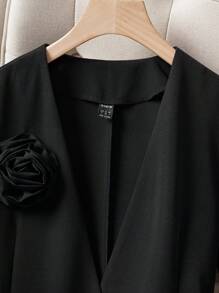 SHEIN Unity 2pcs Chic Fitted Blazer Jacket And Split Hem Skirt Suit Set For Women Fall Cloth For Women - Black - View 4