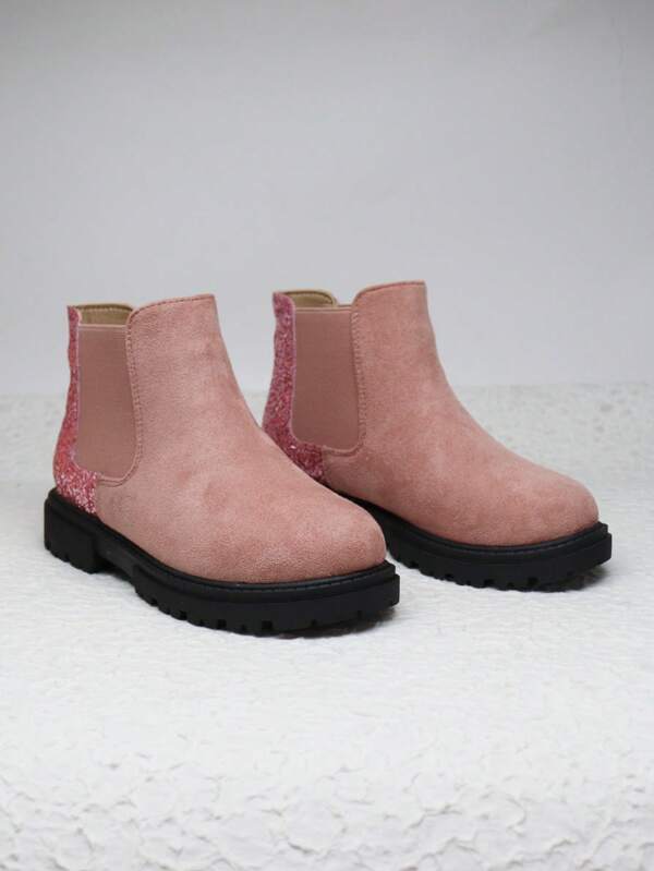 بوت كاحل مرن مرصع بالبريق للبنات، رؤوس مستديرة، مسطح