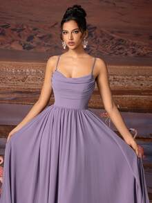 AOSHABABI Tops Purple Solid Color Draped Chiffon Elegant Women Evening Gown Fall - Purple - View 5