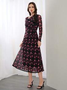 Modelyn Vestido modesto de manga larga con cuello asimétrico y estampado floral, adecuado para primavera y verano, vestido largo de noche - Multicolor - Ver 8