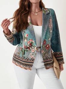EMERY ROSE Plus Fall Clothes Floral Print Double Breasted Jacket - Multicolor - View 6