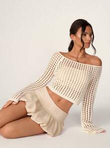 SHEIN Unity Women's Solid Color Casual Low Waist Ruched Skirt - Apricot - View 3