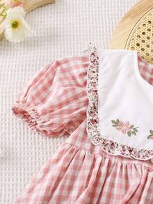 SHEIN Đầm thường ngày tay bồng thêu cổ Peter Pan nhiều màu cho bé gái - Hồng - Xem 5