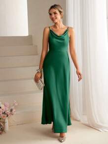 SHEIN Belle Women's Spaghetti Strap Solid Color Elegant Bridesmaid Dress, For Christmas