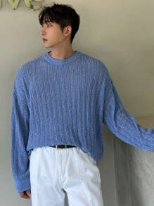 DAZY Jersey informal de unicolor con hombros caídos para hombre, otoño