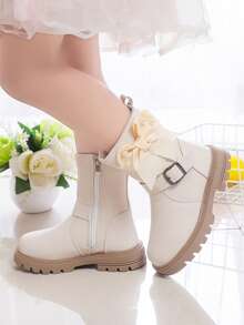 Botas por la pantorrilla con adornos de mariposa y perla para niños, estilo princesa, otoño - Beis - Ver 8