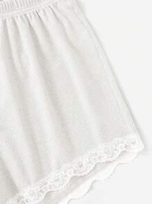 女士睡衣套装 - 细肩带蕾丝边蝴蝶结吊带背心和宽松舒适短裤 - 彩色 - 查看 3