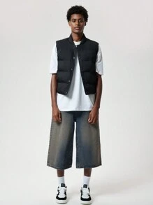 Forever 21 Men's Solid Puffer Vest Coat - Black - View 1