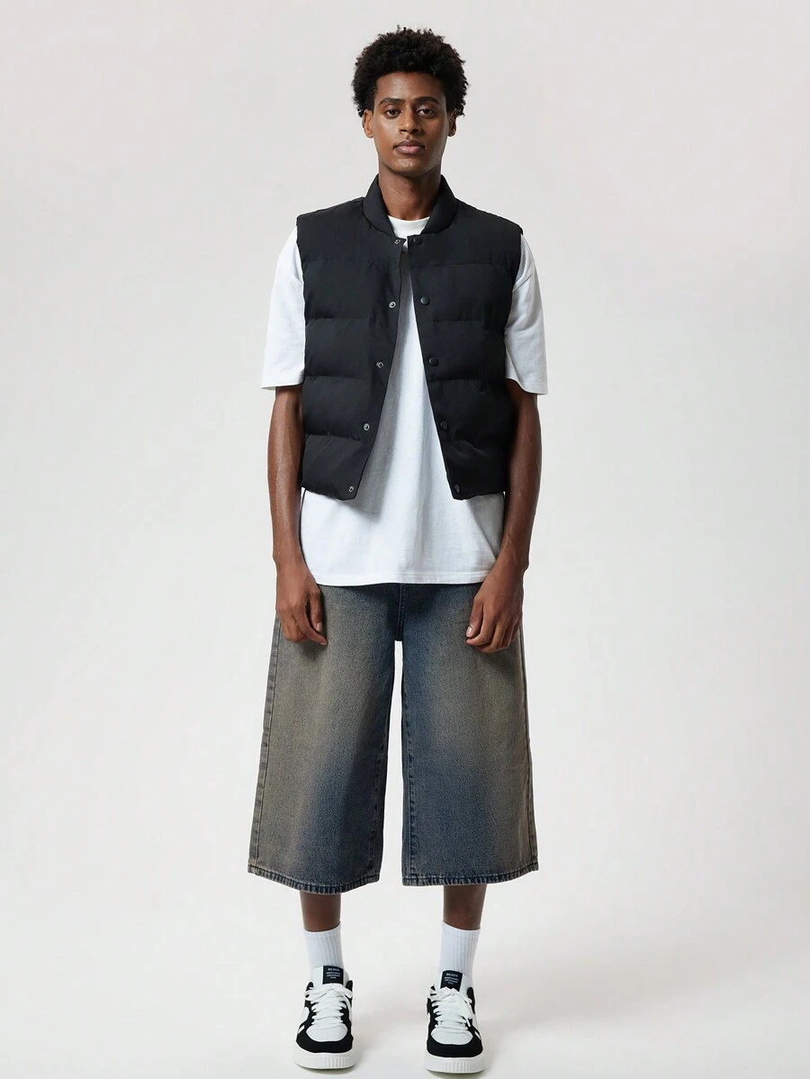 Forever 21 Men's Solid Puffer Vest Coat - Black - View 1