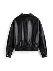 SHEIN MOD Collared Long Sleeve Lace Embroidered Jacket With Zipper And Bow Tie,Back To School,Fall Jacket,Vintage Winter Jacket,90s Country Jacket,Winter Jacket - Black - View 2