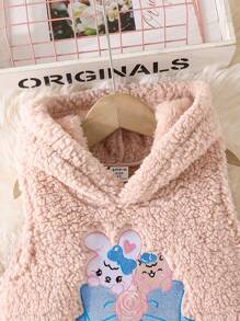 SHEIN 2 Stücke/Set Kleine Mädchen Herbst/Winter Cartoon Kaninchen bedrucktes flauschiges Hoodie Top und Shorts Outfit - Verschiedenfarbig - Übersicht 5