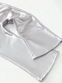 Girls' Simple Silver Leather-Look High-Waisted Flared Stretch Comfortable Stylish Long Leggings - Silver - View 3