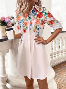 SHEIN Clasi Minimalistisches Hemdkleid mit Blumenmuster für den Alltag für Damen