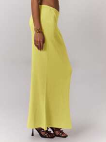 MUSERA Solid Color Knitted Elegant Drop Waist Skirt Spring Summer Vacation Cute Pastel - Yellow - View 4