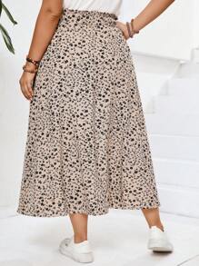 SHEIN Frenchy Váy nữ in hoa nhiệt đới cỡ lớn - Màu Khaki - Xem 2