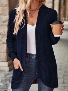 EMERY ROSE Women's Casual Ribbed Fleece Hooded Jacket With Side Pockets Fall Winter Cloth For Women - Royal Blue - View 5