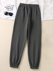 INAWLY 女性純色簡約休閒日常長褲 - 深灰色 - 查看 2