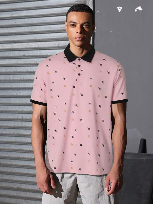 Manfinity Sport Corelite Camicia polo da uomo stile boyfriend bicolore, con bordo decorativo e stampa all-over