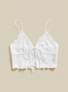 SHEIN Essnce Camiseta de tirantes informal de unicolor con nudo delantero para mujer de verano - Blanco - Ver 3