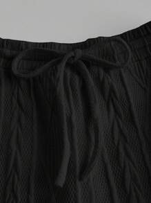 SHEIN EZwear 女士黑色针织休闲日常长裤 - 黑色 - 查看 3