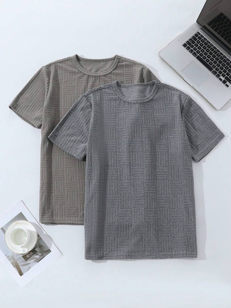 Men's Solid Color Round Neck Short Sleeve Pajama Top, Summer - Multicolor - View 1