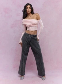 MISSGUIDED Asymmetric Ruched One Shoulder Long Sleeves Top