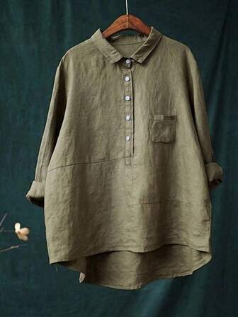 قميص بلوزة للنساء بلون داكن على الطراز الأوروبي والأمريكي