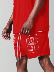 SUMWON Quần Short Đáy Thấp Có In Phía Trước - Đỏ - Xem 2