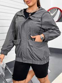 Flirla Plus Size Outdoor Functional Jacket, Suitable For Hiking, River Trekking, Outdoor Sports, Utility Jacket - Grey - View 3