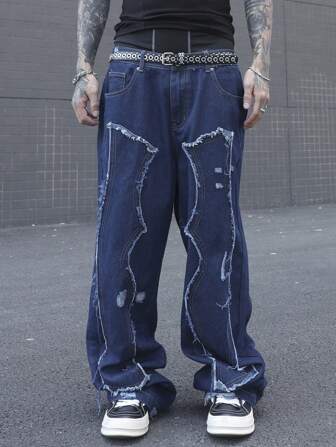 Manfinity Roghcode Blugi largi pentru bărbați de culoare contrastantă cu buzunar