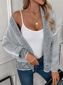 Chiquease 女款华夫格纹理菠萝花图案蝙蝠袖宽松休闲开衫