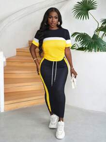 Slaydiva Women's Color Block Casual Two-Piece Set - Multicolor - View 4