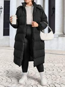 RueChic Plus Women's Hooded Padded Jacket, For Winter - Black - View 5