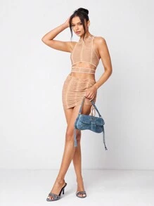 SHEIN X Lucía Bellido SHEIN SXY Bolso de hombro con decoración de remaches de moda para mujeres y adolescentes
