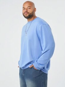 Manfinity NXTstreet Felpa da lavoro casual a maniche lunghe da uomo taglie forti, in maglia con rilievo 3D a lettera, scollo tondo, vestibilità aderente, adatta per l'autunno e l'inverno, ideale per l'uso quotidiano