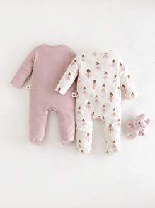 Cozy Pixies Newborn Baby Girl Ballet Pattern Knitted Soft Round Neck Long Sleeve Footed Romper 2pcs Set Graphic