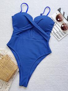 Swim SXY Women's Solid Color Simple Daily Wear One-Piece Seamless Push Up Bra Wireless Summer - Royal Blue - View 4