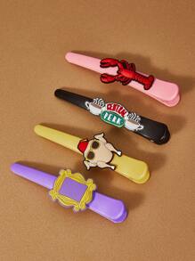 FRIENDS X SHEIN 4pcs Cartoon Duck Clip Large Size Hair Clip, For Bangs Fixing - Multicolor - View 3