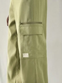 Manfinity VCAY Men's Casual Loose Fit Straight Leg Solid Color Woven Pants - Army Green - View 5