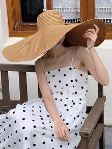DAZY 1pc Solid Color Sun Hat For Beach And Travel, Summer - Khaki - View 4