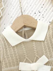 SHEIN Baby Girls' Bow Decor Knitted Romper
