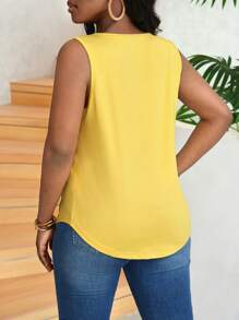 Slaydiva Simple Basic Knitted Yellow Women's Tank Top With Square Neckline, Sleeveless, Loose Fit