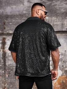 Manfinity Roughcore Plus Size Sequin Splice Casual Short Sleeve Vintage Shirts For Men - Black - View 2