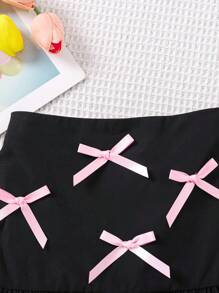 SHEIN Young Girl's Woven Solid Color Bow-Knot Design Casual Skirt - Black - View 4