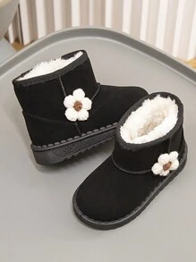 女童保暖雪地靴，适合幼儿和小孩的保暖加垫冬靴 - 黑色 - 查看 2