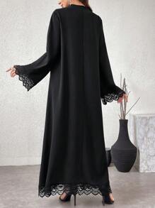 Al Najma 女式纯色简约日常阿拉伯连衣裙，朴素长袖长款阿拉伯长袍连衣裙 - 黑色 - 查看 2